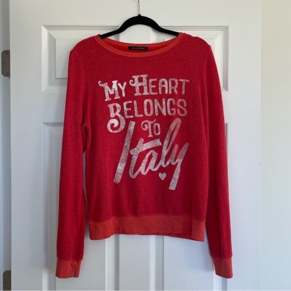 WildFox Red Sweater My Heart Belongs To Italy Size S